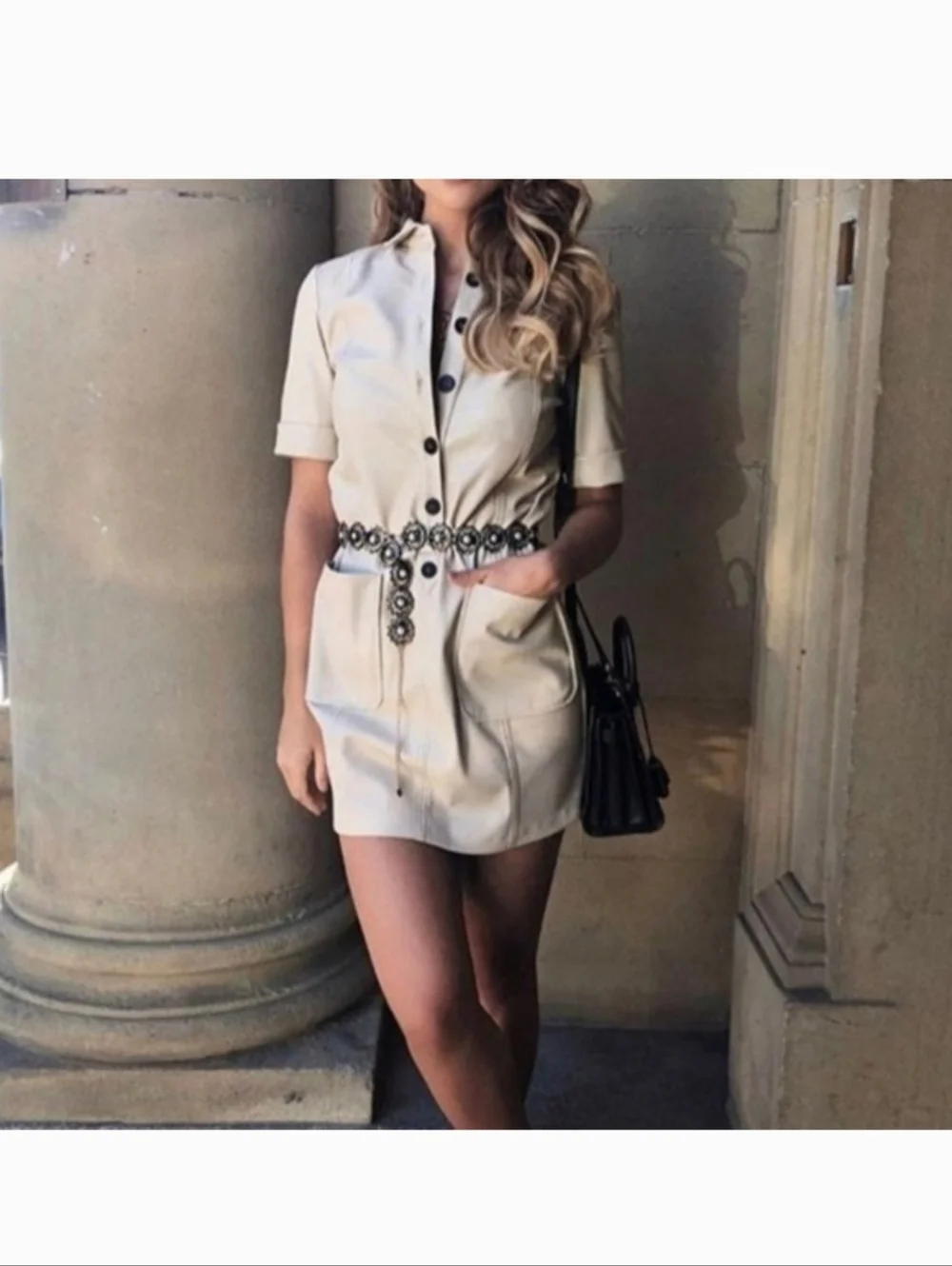 Zara Cream Button-Front Mini Dress - Picture 2 of 8
